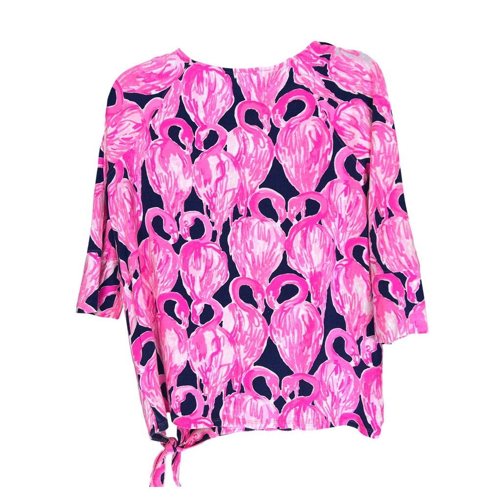 Lilly Pulitzer Via Amor Pink Waverly Flamingo Robyn Top 3/4 Sleeve Women's Large - Picture 4 of 7